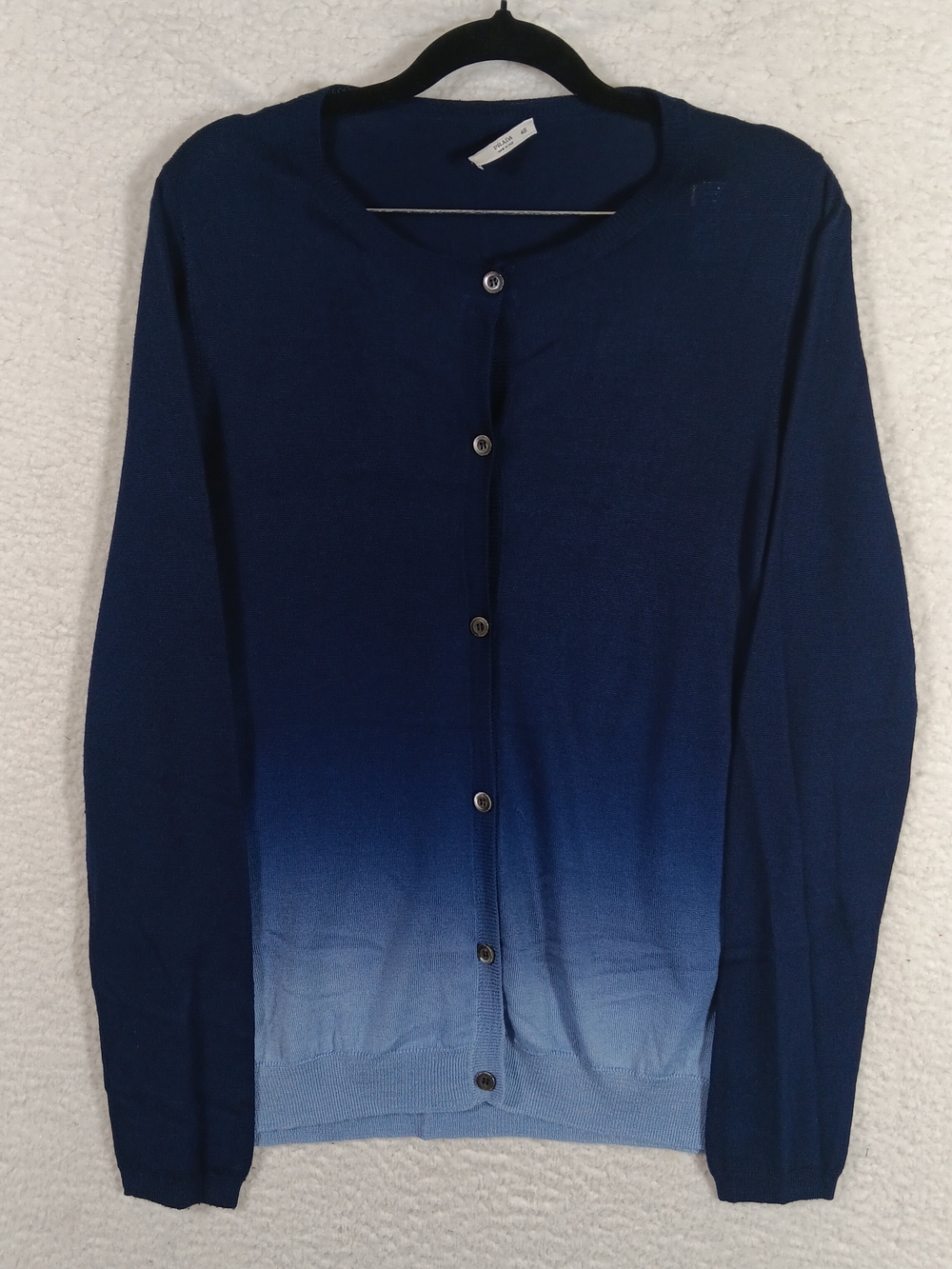 Vintage Prada Sweater Womens 46 Blue Gradiant Wool Silk Cardigan Ombre